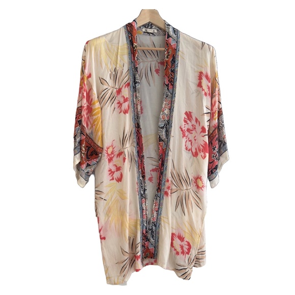 BILLABONG Fire Nights Boho Floral Beach Swim Cover Up Open Front Kimono Size S/M - Picture 2 of 10